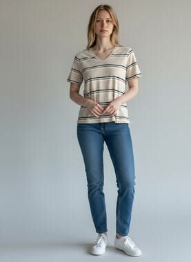 Crossroads Woman Tan Striped V Neck Top 16/18W Plus Size Northern Mariana USA